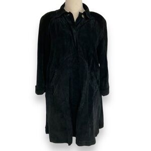 Vintage Jacket 70s Suede Black‎ Long Leather Sequence Midi Womens Size 6